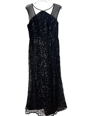 IGNITE EVENINGS Black Sequin Mesh Romantic Elegant Classic Glam Formal Gown 8